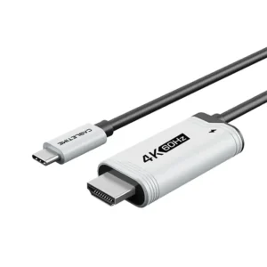 Cable USB-C macho a HDMI macho 4K 60Hz con Power Delivery 100W de 2 metros CABLETIME CC17L, ideal para transmitir video Ultra HD y cargar dispositivos simultáneamente con conexión estable y de alta velocidad.