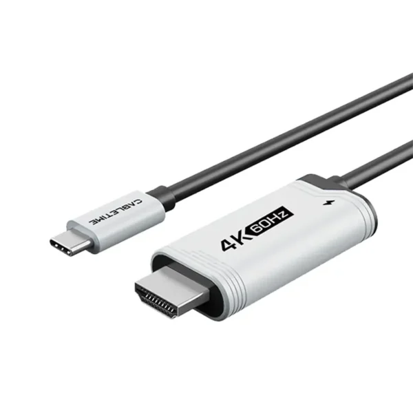 Cable USB-C macho a HDMI macho 4K 60Hz con Power Delivery 100W de 2 metros CABLETIME CC17L, ideal para transmitir video Ultra HD y cargar dispositivos simultáneamente con conexión estable y de alta velocidad.