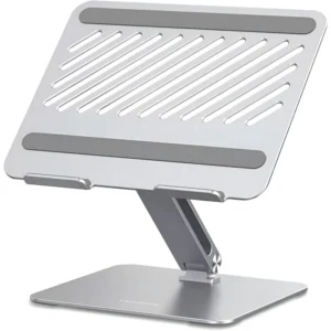 Soporte para laptop ajustable LP339 modelo 40291 en color plata, con estructura estable y diseño plegable para mejorar la postura y ventilación del equipo.