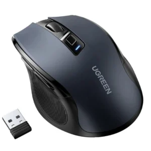 Mouse ergonómico inalámbrico negro MU006 modelo 90545, con sensor de 4000 DPI y conexión 2.4 GHz para uso cómodo y preciso.