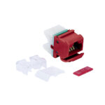 Jack Cat6 angular color rojo modelo MX6-03B de Siemon para conexiones de red profesionales y de alto rendimiento