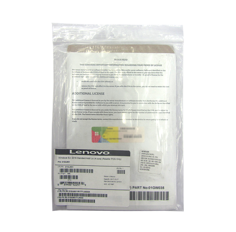 Licencia Lenovo Microsoft Windows Server 2016 Standard, OEM, 4 nucleos adicionales 01GU631