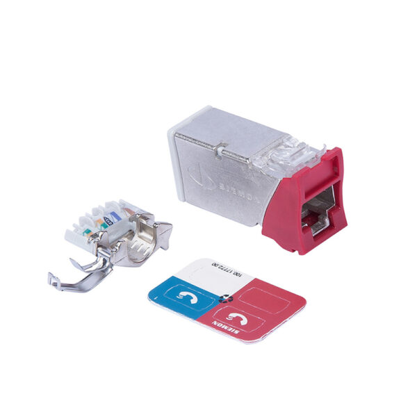 Jack Cat6A Plano/Angular Rojo | Z6A-S03B Conector de Red de Alta Velocidad Jack Cat6A rojo plano/angular modelo Z6A-S03B para conexiones de red de alto rendimiento y alta velocidad