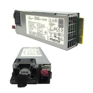 Fuente de alimentación HPE 865408-B21 de 500W con certificación 80 Plus Platinum, diseño hot-plug y compatibilidad para servidores HPE, ideal para alta eficiencia energética y reemplazo en centros de datos.