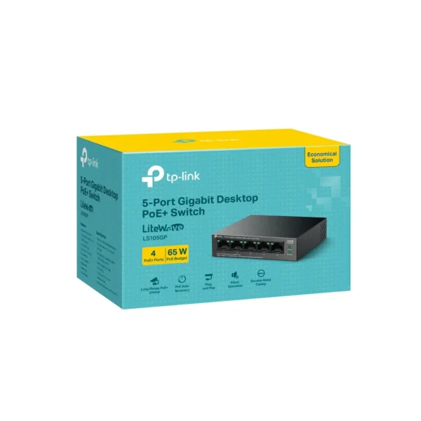LS105GP-image-0-1724969109772 LS105GP - SWITCH DE 5 PUERTOS CASE METALICO / 5 PUERTOS GIGABIT / 4 PUERTOS POE+ 802.3AF/AT HASTA 30W POR PUERTO / TECNOLOGÍA GREEN ETHERNET / PLUG AND PLAY / DISEÑO SOBREMESA / SIN VENTILADOR