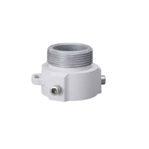 Conector de tubería blanco y metálico