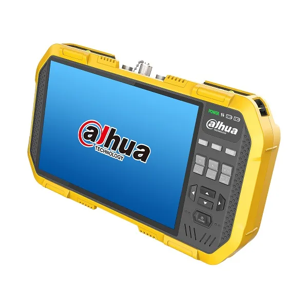 Compra el Dahua PFM907-E, tester multifunción de 7 pulgadas para cámaras IP y analógicas. Compatible con ONVIF, HDCVI, AHD, HDTVI, CVBS, PoE, TDR, Wi-Fi, multímetro digital y salida de 12V para instalación y mantenimiento profesional.