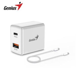 CARGADOR DE PARED GENIUS PD-20ACP 20W FAST CHARGE 1 USB-C 1 USB-A WHITE + CABLE GENIUS 3A USB-C A USB-C WHITE (32590009400 1 CARGADOR DE PARED GENIUS PD-20ACP 20W FAST CHARGE 1 USB-C 1 USB-A WHITE + CABLE GENIUS 3A USB-C A USB-C WHITE (32590009400 - Image 1