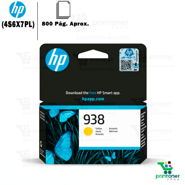 Cartucho de tinta HP 938 4S6X7PL - Cartucho de tinta HP 938 Amarillo original 4S6X7PL, 800 páginas