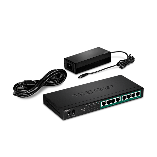 Switch de red TRENDnet de 8 puertos Gigabit PoE+ | TPE-TG83 – vista 3