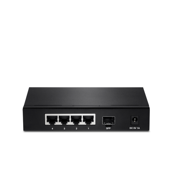 Switch de red TRENDnet de 4 puertos Gigabit y 1 puerto SFP | TEG-S51SFP 1 Switch de red TRENDnet de 4 puertos Gigabit y 1 puerto SFP | TEG-S51SFP – vista 2
