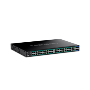 Switch administrable TRENDnet de 48 puertos Gigabit PoE+ y 4 SFP+ 10G | TPE-3524S – vista 2