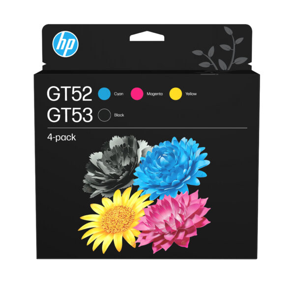 Pack de 4 botellas HP GT53/GT52 - Pack de 4 botellas de tinta HP GT53/GT52 originales (negro, cian, magenta, amarillo) 9F3N4AL