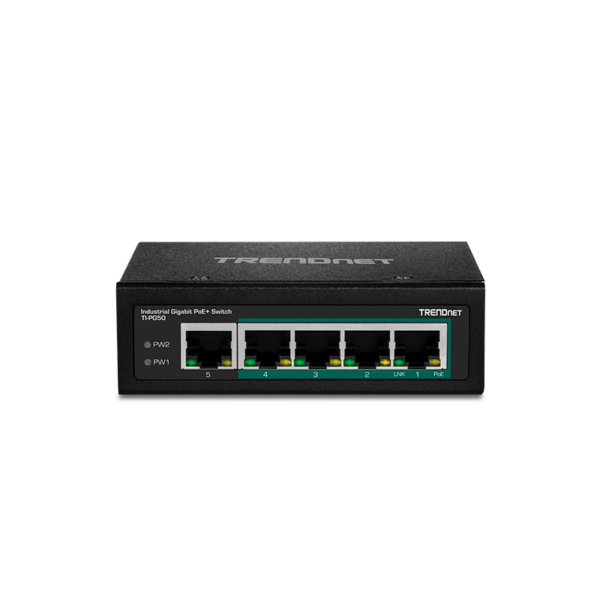 Switch industrial TRENDnet de 5 puertos Gigabit PoE+ | TI-PG50 – vista 2
