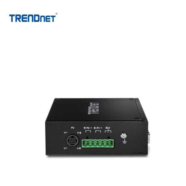 Switch industrial TRENDnet de 5 puertos Gigabit PoE+ y 2 SFP | TI-PG62 – vista 3