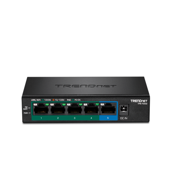 Switch de red TRENDnet de 5 puertos Gigabit PoE+ | TPE-TG52 Switch TRENDnet TPE-TG52