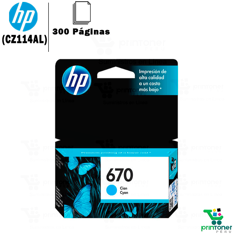 Cartucho de tinta HP 670 Cian original CZ114AL, 300 páginas