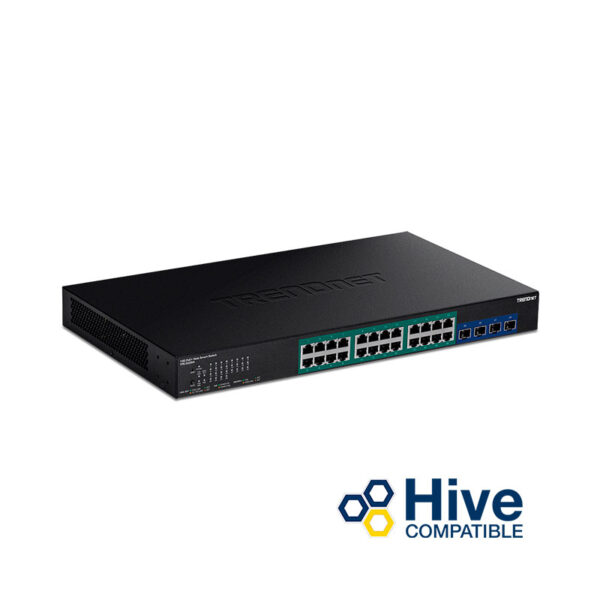 Switch administrable TRENDnet de 24 puertos Gigabit PoE+ y 4 SFP+ 10G | TPE-30284 – vista 2