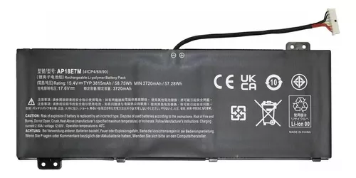 Batería para laptop Acer AP18E8M / AP18E7M 15.4 V 58.75 Wh 4 celdas – Nitro AN515-52, Nitro AN515-54, Nitro AN515-55, Nitro AN515-43