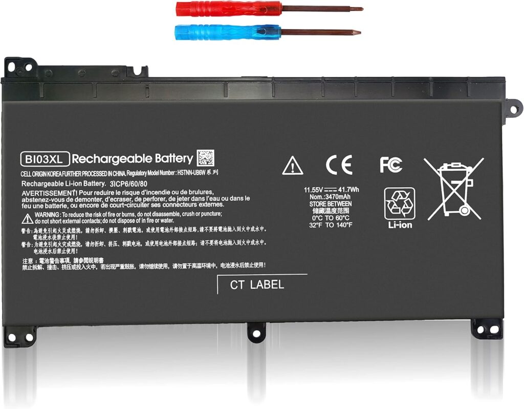Batería para laptop HP BI03XL / ON03XL 11.55 V 41.7 Wh 3 celdas – 844203-850, 14-AX000, M3-U001DX
