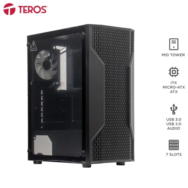 Case sin fuente gamer TEROS TE-1332G, Mid Tower, ITX/MICRO-ATX/ATX, USB-A, Audio 1 Case sin fuente gamer TEROS TE-1332G, Mid Tower, ITX/MICRO-ATX/ATX, USB-A, Audio vista 2