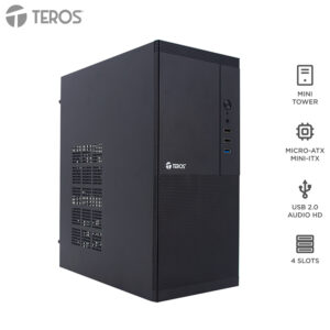 Case con fuente TEROS TE-1033S, Mini Tower, MICRO-ATX, MINI-ITX, USB, Audio, 250W