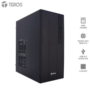 Case con fuente TEROS TE-1034S, Mini Tower, MICRO-ATX, MINI-ITX, USB, Audio, 250W