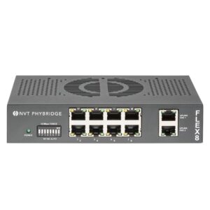 Switch NVT Phybridge FLEX8 - Switch NVT Phybridge FLEX8 NV-FLX-08, 8 puertos PoE++ largo alcance 610 m, 2 uplinks 1G