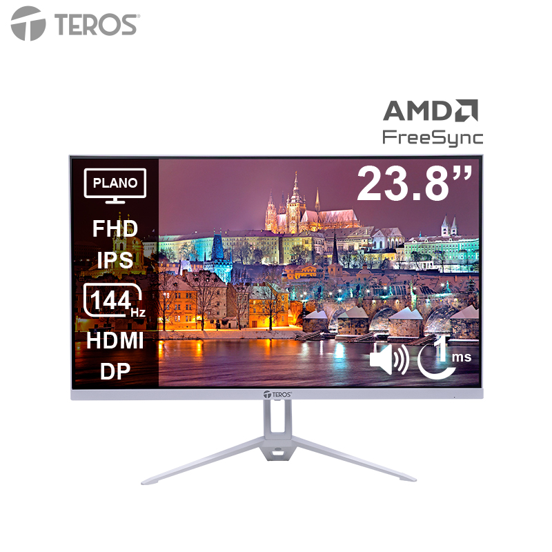 Monitor plano TEROS TE-2423S, 23.8" FHD IPS, 144Hz, 1ms, HDMI, DP, Audio out, Parlantes TE2423S