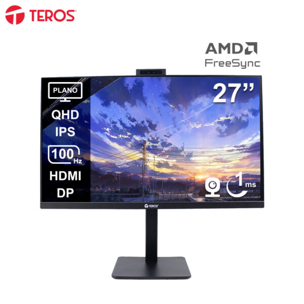 Monitor Plano Corporativo TEROS TE-2715CS, QHD IPS, 100Hz, HDMI, DP, Audio Out, Cámara 5MP TE2715CS Monitor Plano Teros TE-2715CS - Monitor Plano Corporativo TEROS TE-2715CS, QHD IPS, 100Hz, HDMI, DP, Audio Out, Cámara 5MP TE2715CS