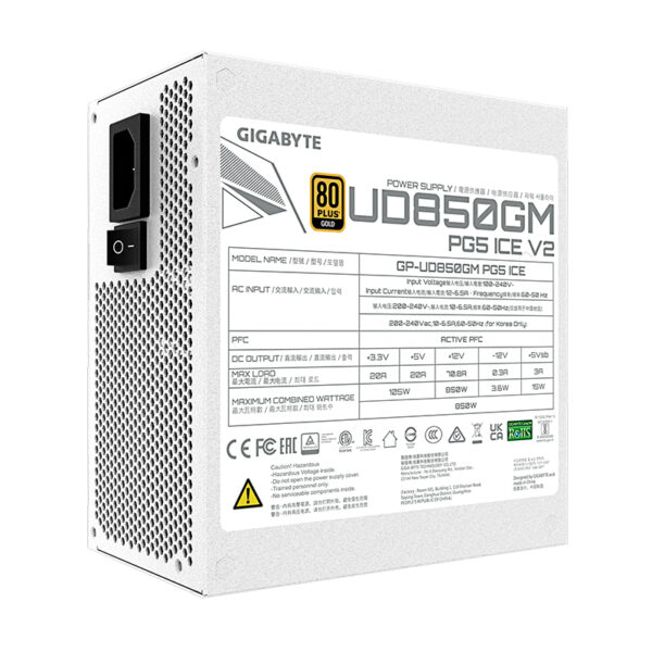 Fuente de alimentación GIGABYTE UD850GM PG5 ICE, 850W, 80 PLUS Gold, Formato ATX, GP-UD850GM PG5 ICE 1 PSGBUD850GMPG5I 2 1776789014