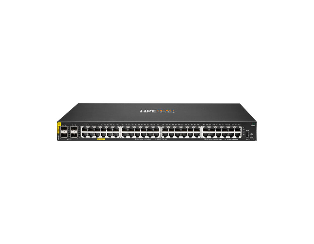 Switch Aruba CX 6000 48G Class4 PoE 4SFP R8N85A 48 puertos Gigabit PoE+ (Class 4) 370 W, uplinks 4 x 1G SFP
