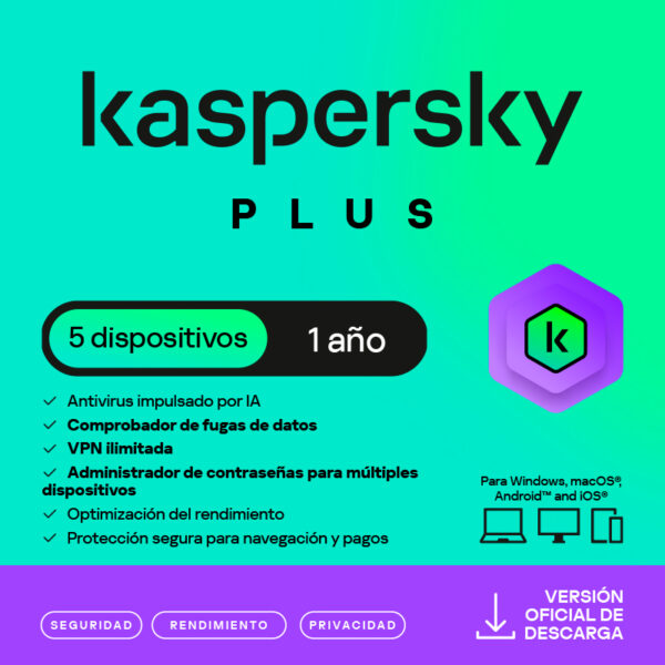 Antivirus Kaspersky Plus KL1042DDCFS - Antivirus Kaspersky Plus, para 3 PCs, Lic 1 año, Producto Virtual, KL1042DDCFS