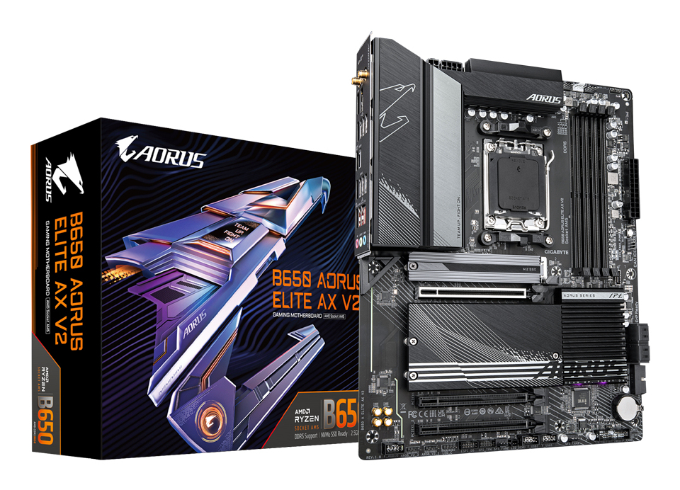 Placa madre GIGABYTE B650 AORUS ELITE AX V2 AMD Ryzen serie 9000, VRM de 12+2+2 fases, hasta 8000 MHz DDR5 (OC), 1xPCIe 5.0 B650-A-ELITE-AX-V2
