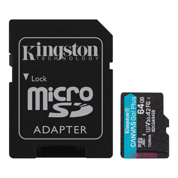Memoria Flash Kingston Canvas go Plus - Memoria Flash microSD Kingston Canvas Go! Plus, 64GB, con adaptador SD SDCG4/64GB
