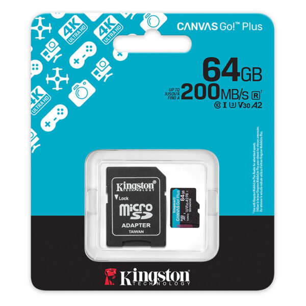 Memoria Flash microSD Kingston Canvas Go! Plus, 64GB, con adaptador SD SDCG4/64GB vista 3
