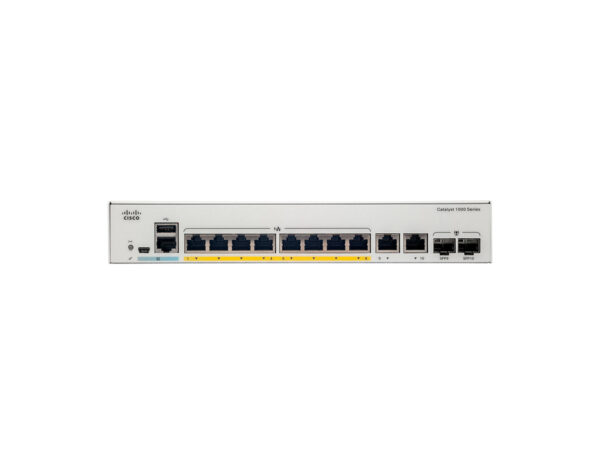 Switch Cisco Catalyst 1000 C1000-8FP-E-2G-L 8 puertos Gigabit Full PoE+, 2 uplinks 1G combo, 120 W Switch Cisco Catalyst 1000 C1000-8FP-E-2G-L 8 puertos Gigabit Full PoE+, 2 uplinks 1G combo, 120 W