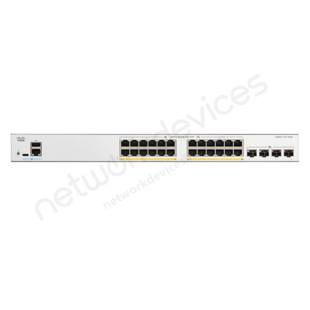 Switch Cisco Catalyst 1300 C1300-24P-4X 24 puertos Gigabit PoE+, 4 SFP+ 10G, 195 W