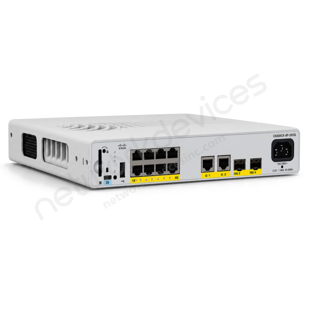 Switch Cisco Catalyst 9200CX C9200CX-8P-2X2G-E 8 puertos Gigabit PoE+, uplinks 2 x 10G SFP+ y 2 x 1G cobre