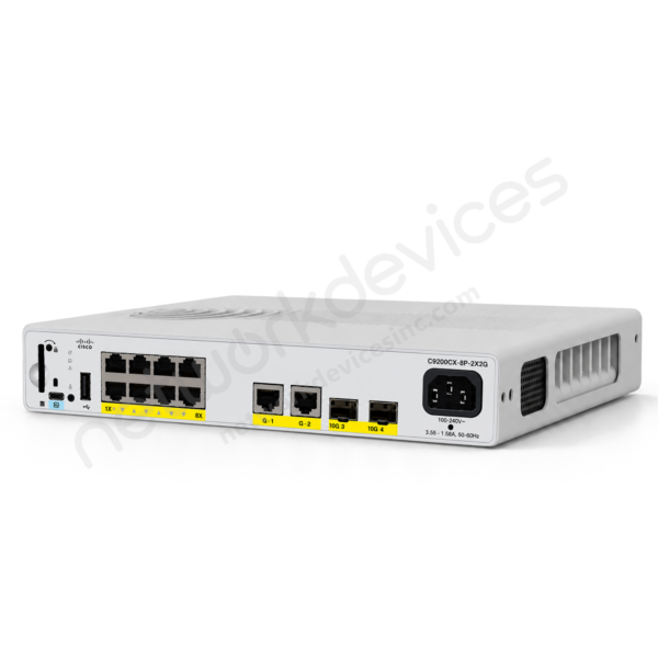 Switch Cisco Catalyst 9200CX C9200CX-8P-2X2G-E 8 puertos Gigabit PoE+, uplinks 2 x 10G SFP+ y 2 x 1G cobre vista 2