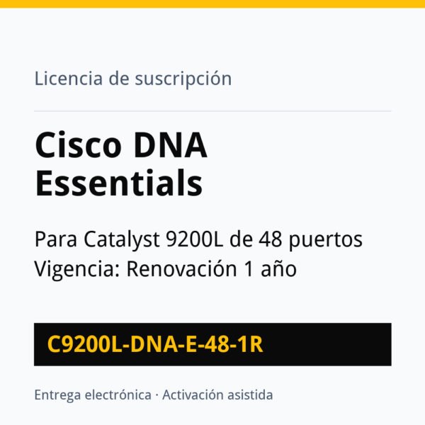 Licencia Cisco DNA Essentials C9200L-DNA-E-48-1R Licencia Cisco DNA Essentials C9200L-DNA-E-48-1R