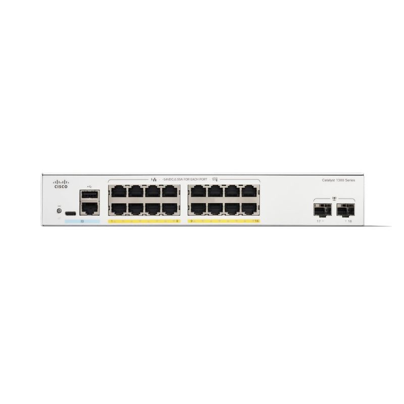 Switch Cisco Catalyst 1300 C1300-16P-4X 16 puertos Gigabit PoE+, 4 uplinks 10G, 120 W
