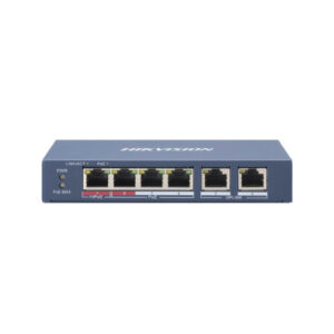 Hikvision DS-3E0106HP-E Switch 4 puertos 10/100 Mbps PoE (1 puerto Hi PoE), 2 puertos uplink 10/100 Mbps