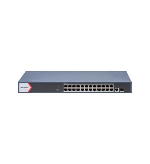 Hikvision DS-3E1526P-EI Smart switch administrable 24 PoE Gigabit + 1 uplink RJ45 (1G) + 1 uplink SFP (1G), 370W