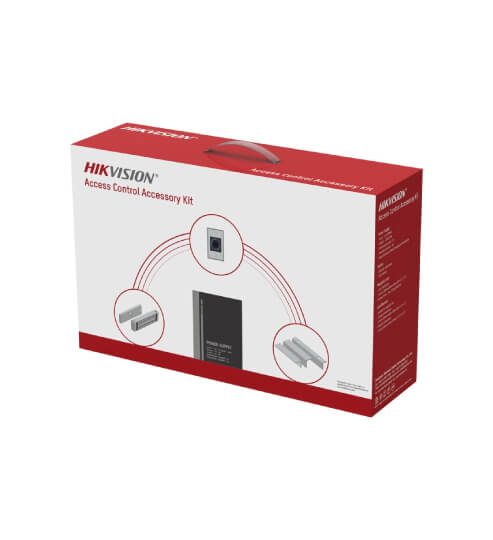 Accesorios para control Hikvision DS-KAS-7M01 - Hikvision DS-KAS-7M01 kit de accesorios para control de acceso: fuente, cerradura magnética, soporte y botón de salida