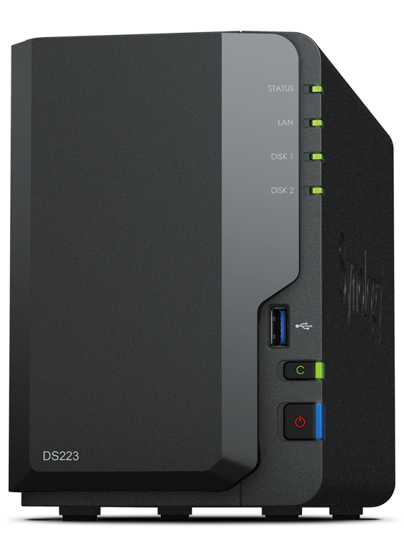NAS Synology DiskStation DS223 - NAS Synology DiskStation DS223 de 2 bahías, Realtek RTD1619B, 2 GB DDR4, 1× 1GbE