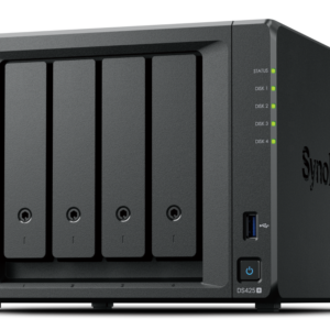 NAS Synology DiskStation DS425+ de 4 bahías, Intel Celeron J4125, 2 GB DDR4, 1× 1GbE + 1× 2.5GbE, M.2 NVMe