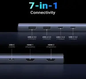 Hub USB-C 7 en 1 UGREEN con 2 HDMI 4K@60Hz, USB 3.2 de 10 Gbps y PD 100W 45379