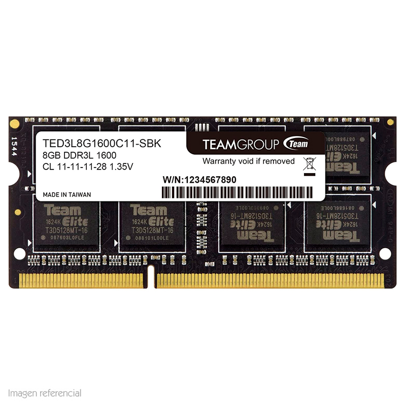 Memoria RAM TeamGroup Elite 8 GB DDR3L 1600 MHz CL11 SO-DIMM para laptop TED3L8G1600C11-S01
