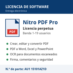 Nitro PDF Pro Licencia Perpetua AU1 15101AZ1D (banda 1-19 usuarios) 1 Firma electrónica Nitro Sign Standard - Nitro Sign Standard – Firma electrónica, suscripción anual 1 usuario